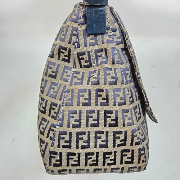 Fendi Mamma Zucca Bucket Baguette Navy Tan Flap Bag Purse Tote FF