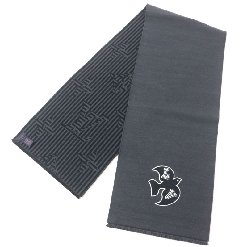  Louis Vuitton M77944 Echarpe LV Harmony Scarf 100% Wool With Logo Patch Gray