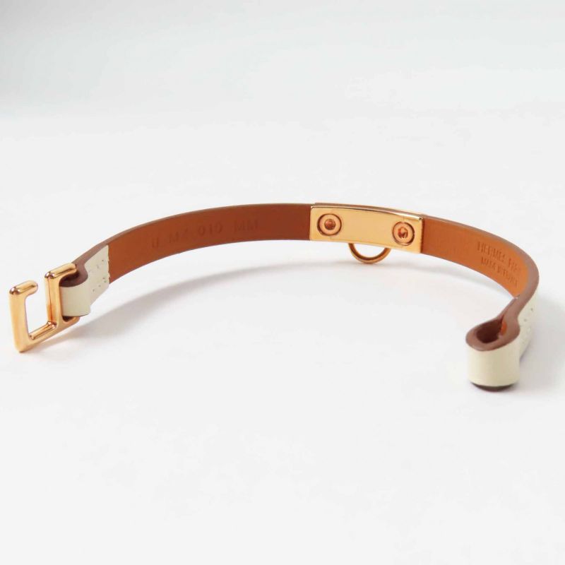Hermes Rival Mini Bracelet Pink Gold Hardware Leather Cles T3 U Engraved With