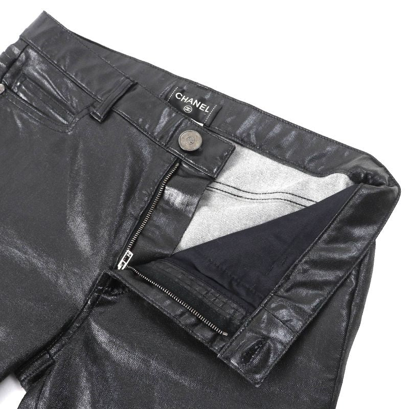 CHANEL P50636 Coco Mark Button Coated Pants Blackish 40 Genuine