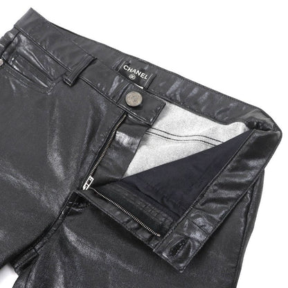 CHANEL P50636 Coco Mark Button Coated Pants Blackish 40 Genuine