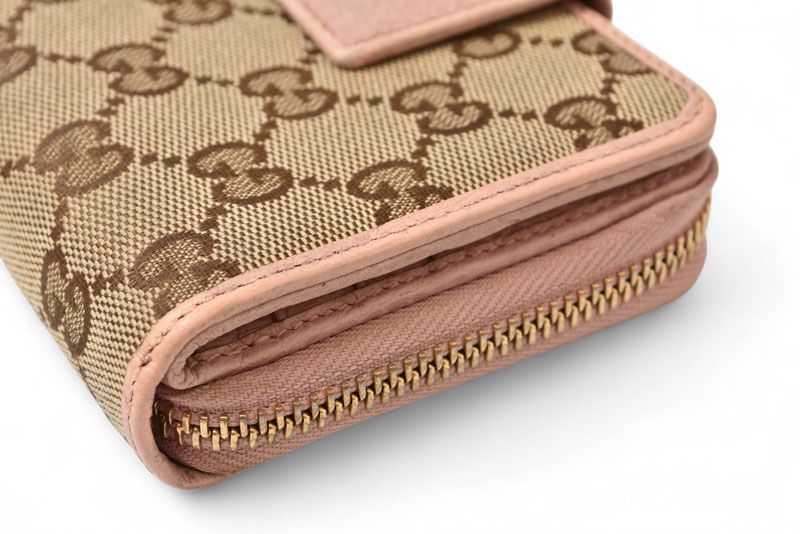 Gucci Wallet Fold Gucci Fold Wallet GG Canvas GG Beige Pink 346056