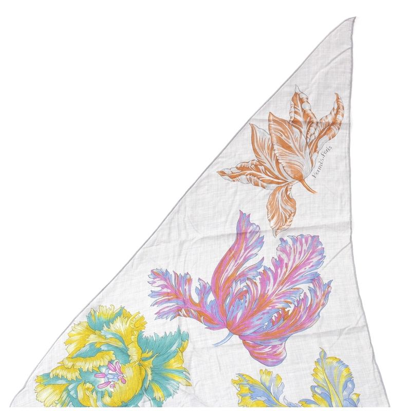 Hermes Triangle Jean Tulipomanie Cashmere Silk Floral Scarf Gray