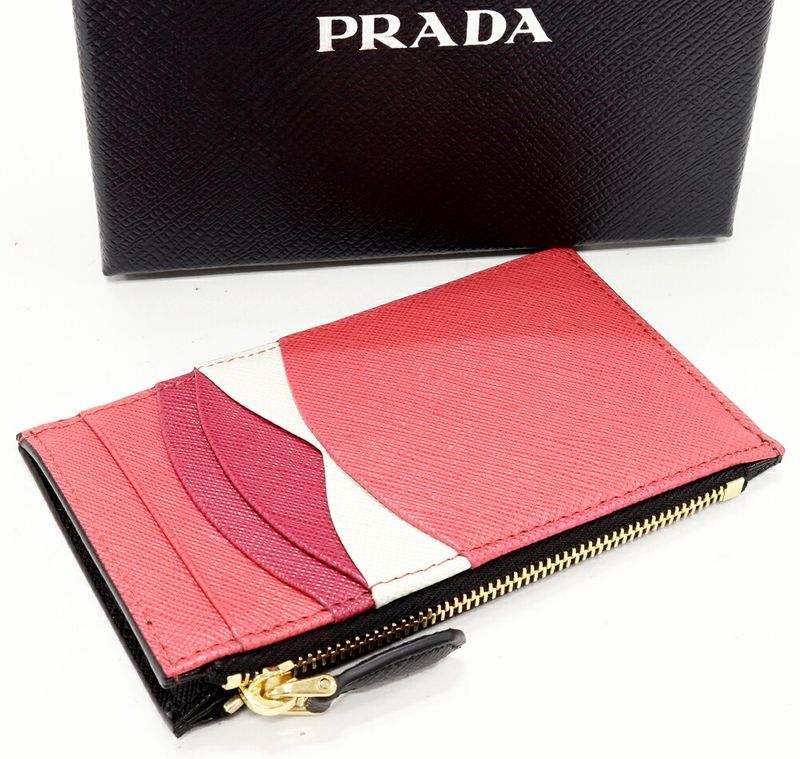 Prada Card Case With Coin Case Fragment Case Saffiano Multicolor Card Case Calf