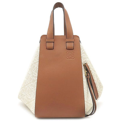 Loewe 2way Bag Hammock Bag Small Leather Jacquard Cotton Ecru and Tan Gold