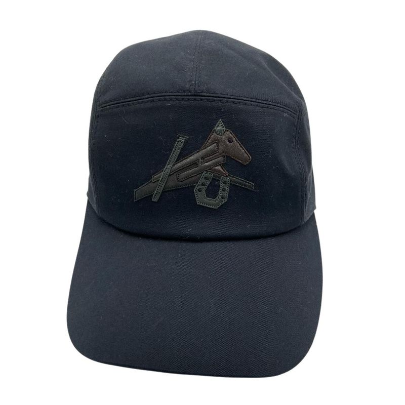 Hermes Horse 60 Cap Cotton Polyurethane Navy Men's