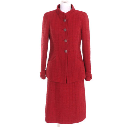 CHANEL P44003/p44008 Coco Button Cotton Tweed Jacket Skirt Setup Red 36 Made In
