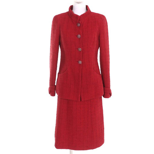 CHANEL P44003/p44008 Coco Button Cotton Tweed Jacket Skirt Setup Red 36 Made In