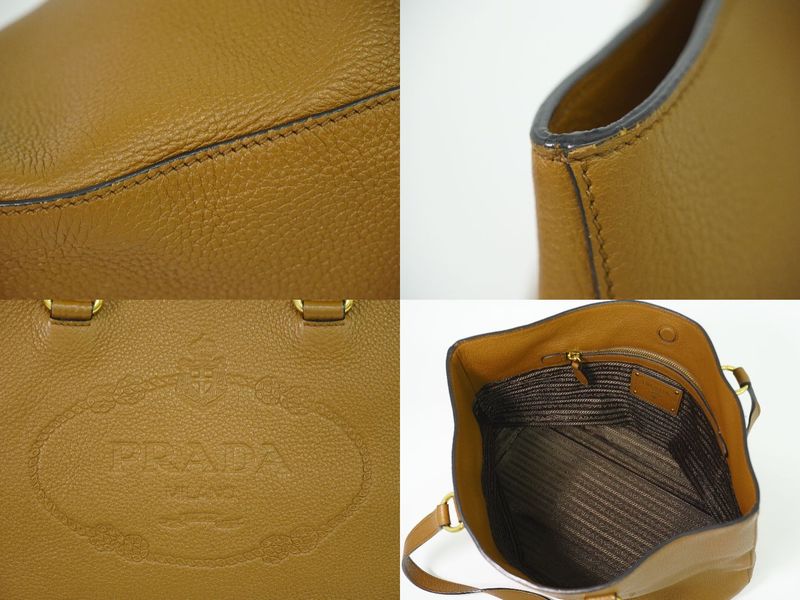 Authentic Prada Leather Shoulder Bag Tote Bag Brown Bag Pre-owned [follow-up