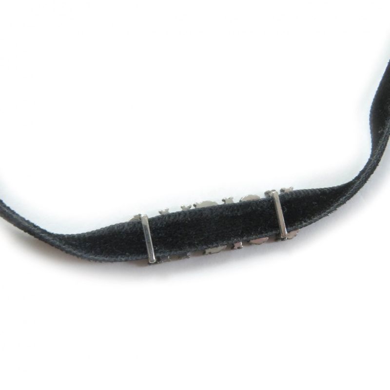 Christian DIOR J'aDIOR Rhinestone Logo Velour Choker With Logo Hardware Black