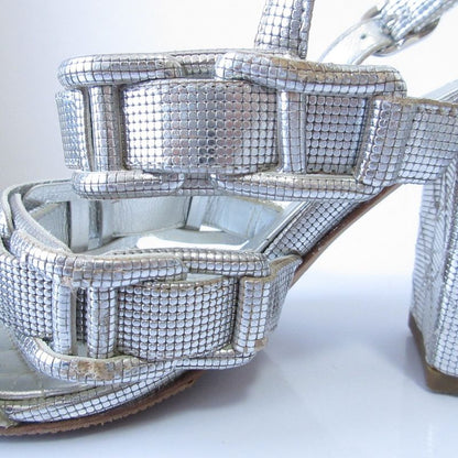 Good Chanel Chunky Heel Metallic Cles Zers Ring Back Sandals 35.5c Equivalent