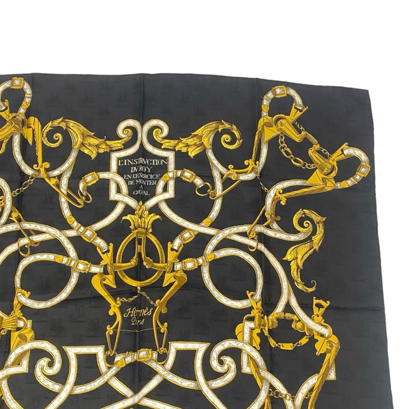 Hermes Carre 90 Scarf Silk L'instrvction DVRO Crested Black And Gold