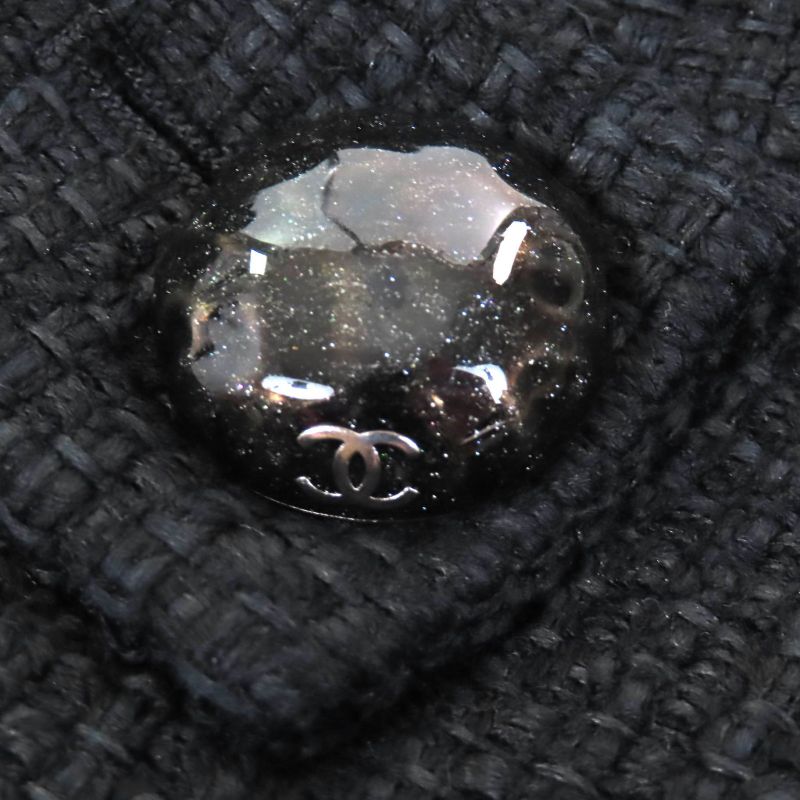 CHANEL P51038 Coco Mark Button Cotton Tweed Tight Skirt Black 40 Made In France