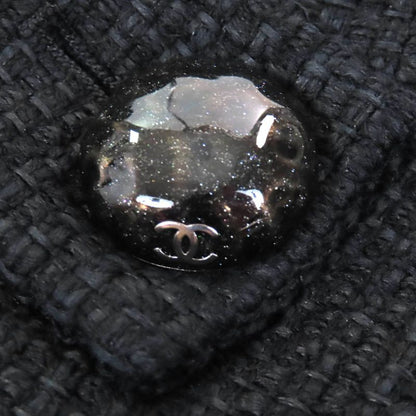 CHANEL P51038 Coco Mark Button Cotton Tweed Tight Skirt Black 40 Made In France