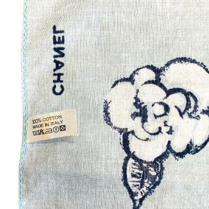 Chanel Scarf Handkerchief Bandana Camellia Logo Coco Mark Light Blue Black