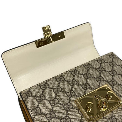 Gucci Shoulder Bag Padlock Small 409487 Beige Dark Brown And Ivory Chain