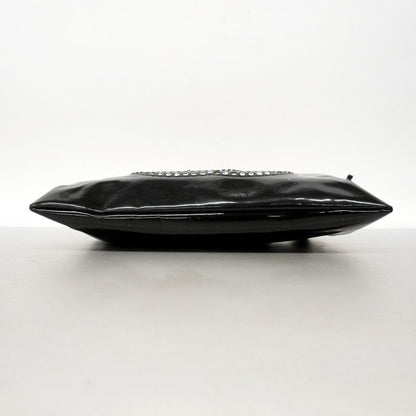 Chanel Shoulder Bag Patent Leather Black Silver Hardware Women