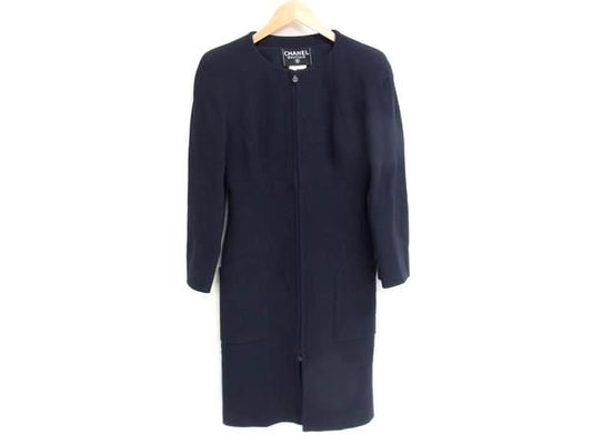 Chanel P09323 Coco Mark Wool Long Jacket Size 38 Clothing Women's Navy Fm0718