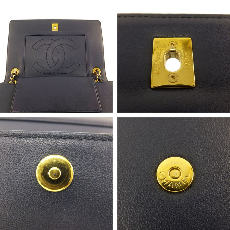 Chanel Matelasse Mademoiselle Chain Shoulder Bag Navy Gold Hardware