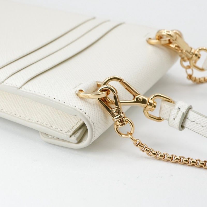 Prada Phone Accessory White Gold Saffiano Mini Bag Triangle Logo
