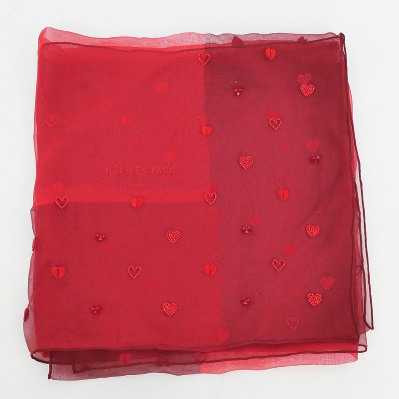 Hermes Grand Manage Bandana Love Carre 65 Silk Muslin Embroidery Beads