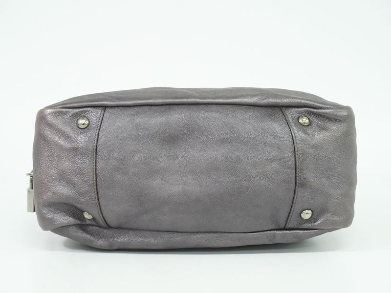 Authentic Prada Leather Handbag Metallic Beige Bag Pre-owned [follow-up Discount