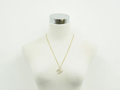 Authentic Chanel Coco Mark Rhinestone Necklace Pendant Plastic GP Gold Plated