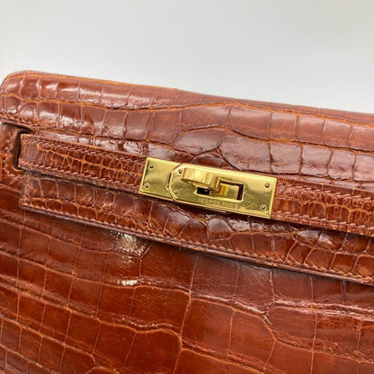 Hermes Kelly Ad PM Backpack Polosus □A Engraved Brown Crocodile Ladies