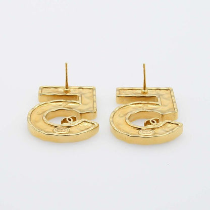 Chanel Earrings No.5 Number Five B23S Coco Mark Black/gold Color With Box