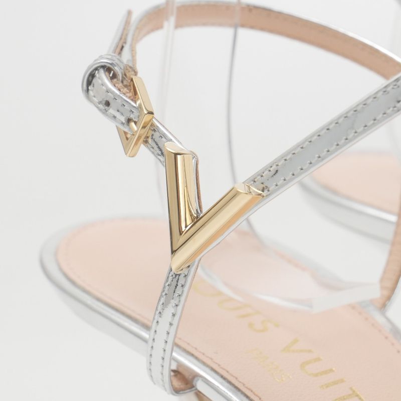 2023Louis Vuitton Sandals Size 40 LV Volt Flower Heel Ankle Strap Silver
