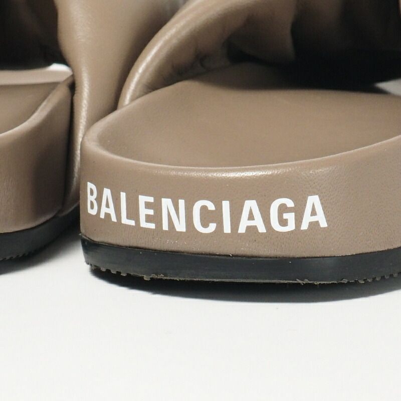 Balenciaga Sandals Size 36 Flat Sandals Shoes Logo Ribbon Brown Gray Made In