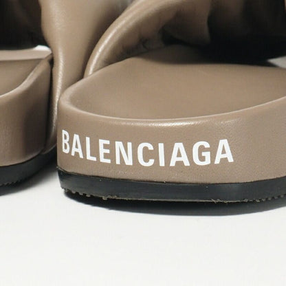 Balenciaga Sandals Size 36 Flat Sandals Shoes Logo Ribbon Brown Gray Made In