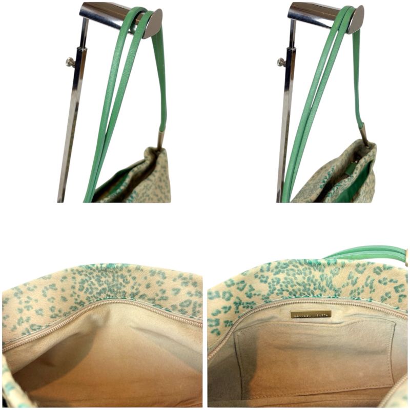 Bottega Veneta One Shoulder Bag Accessory Pouch Halaco Leather Green Beige