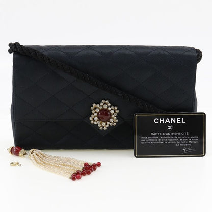 Chanel Matelasse Vintage Satin And Rhinestone Black Women Shoulder Bag