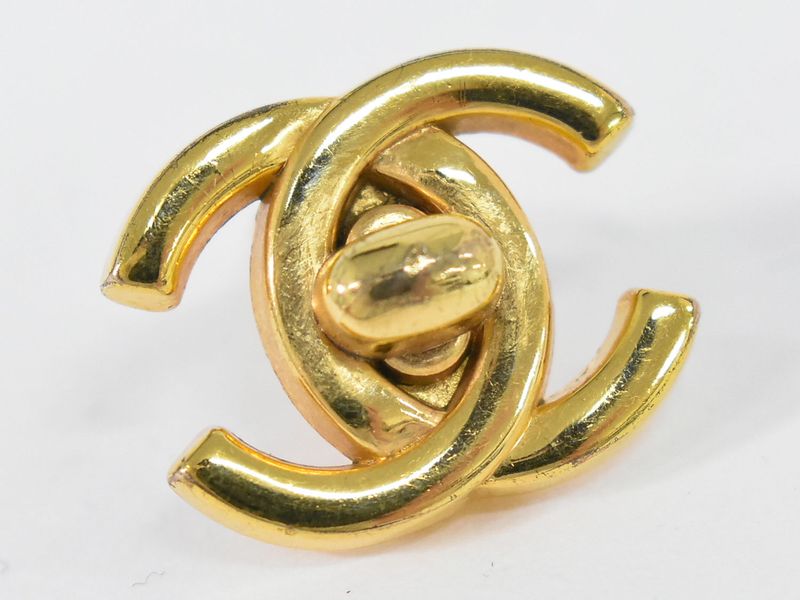 Authentic Chanel Coco Mark Turnlock Earrings GP Gold Plated Coco Mark Accessorie