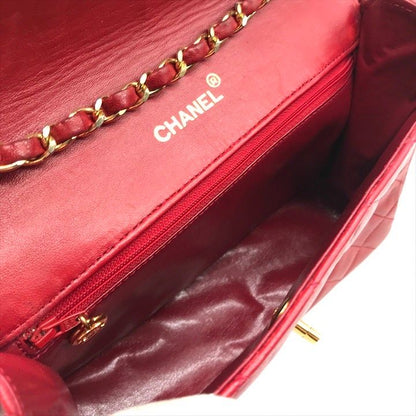 Chanel Quilted Lambskin Chain Shoulder Bag Turnlock Crossbody Red