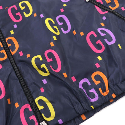 Gucci 697621 Jumbo GG Leather Part Hooded Double Zip Nylon Jacket Multicolor 48