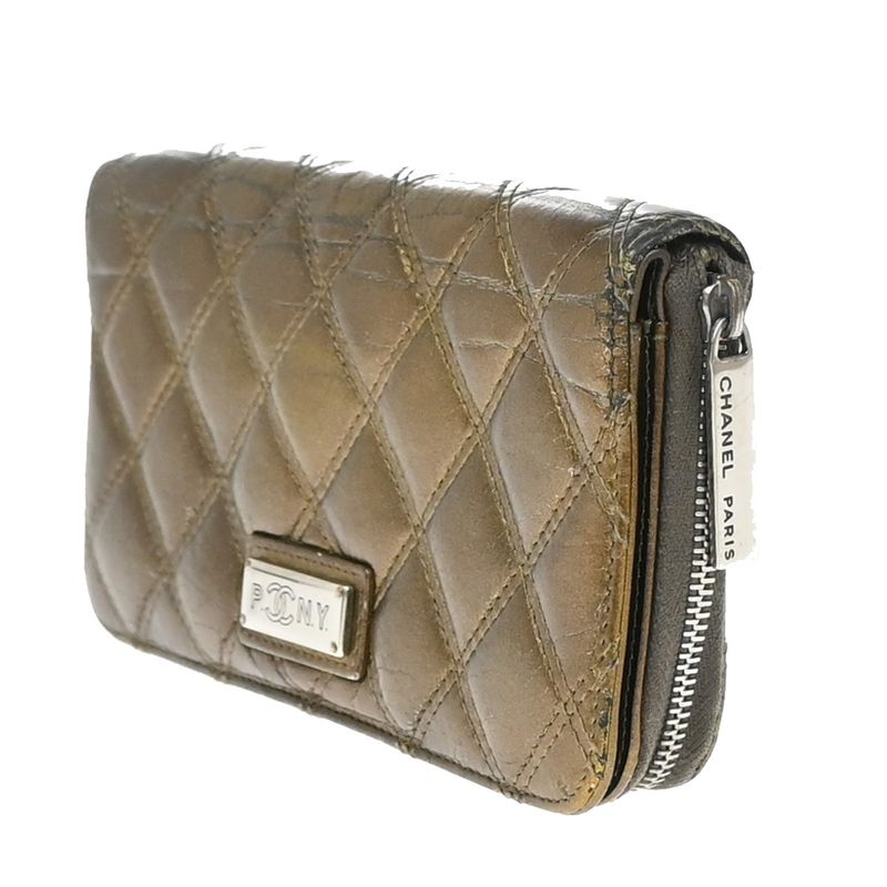 Chanel Matelasse Long Wallet Round Zipper Paris New York Bronze 04kb038