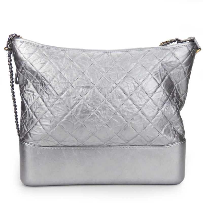 Chanel Shoulder Bag Gabrielle A93824 Chain Large Hobo Leather Silver Metallic