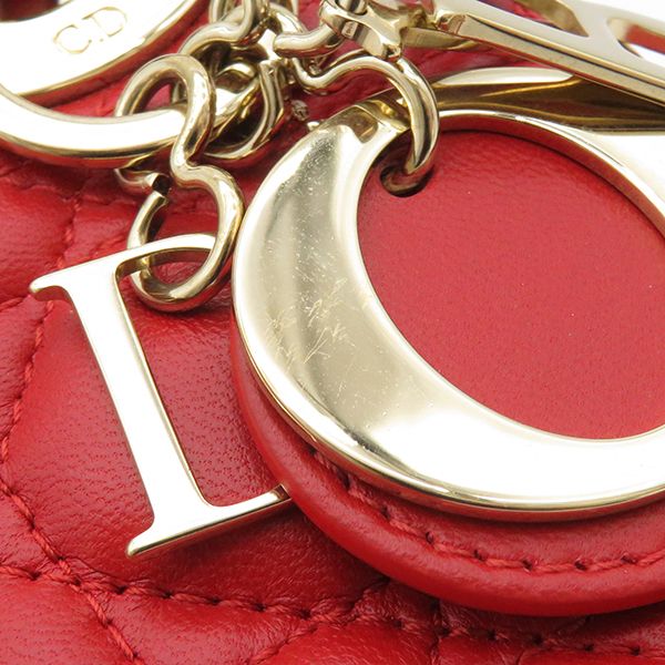 Christian Dior 2way Bag Lady Dior Mini Lambskin Red Gold Hardware Red Shoulder