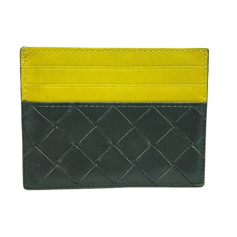 Bottega Veneta Card Case Maxi Intrecciato Black And Yellow Bicolor Leather