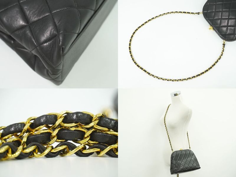 Authentic Chanel Coco Mark Matelasse Chain Shoulder Bag Pochette Lambskin