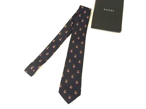 Gucci 100% Silk Necktie Gentlemen Business Men's Navy Az4169