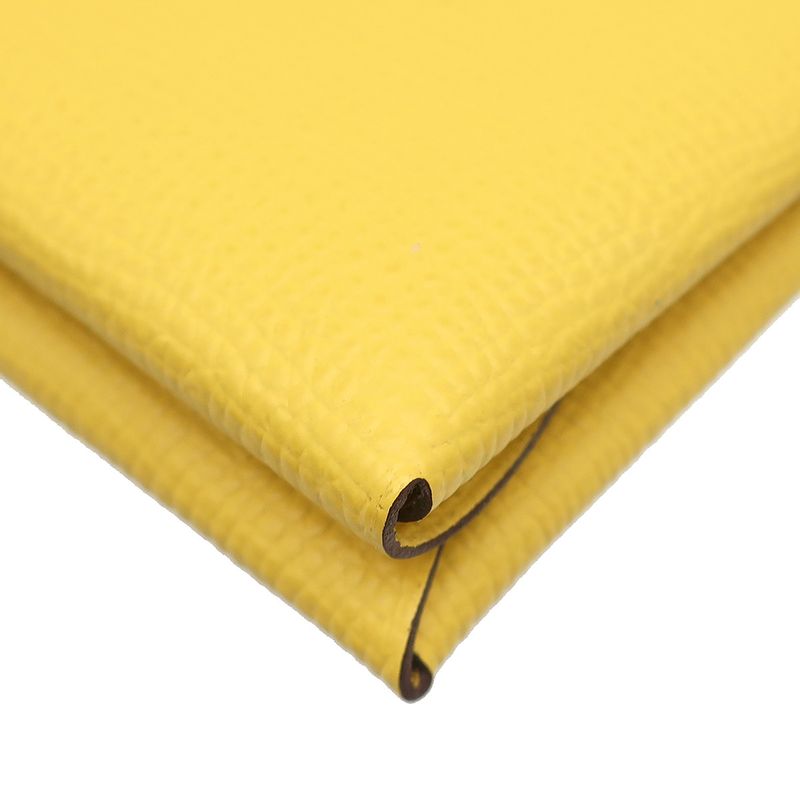 Hermes Card Case Calvi Duo Vaux Epson Jeanne Naples Silver Hardware Yellow U