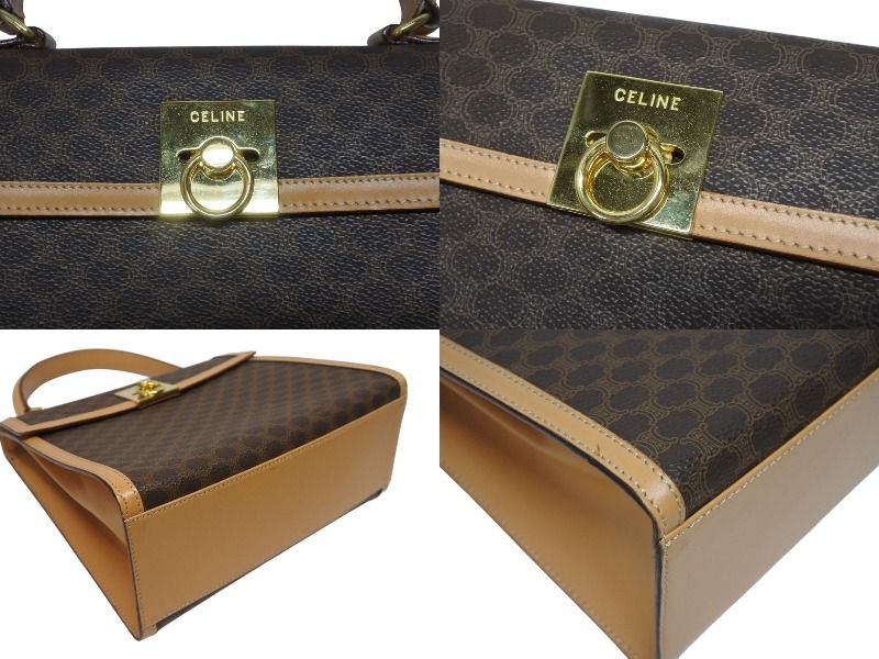 Celine 2-Way Shoulder Bag M 13 Macadam Pattern Leather Brown Gold — view 5