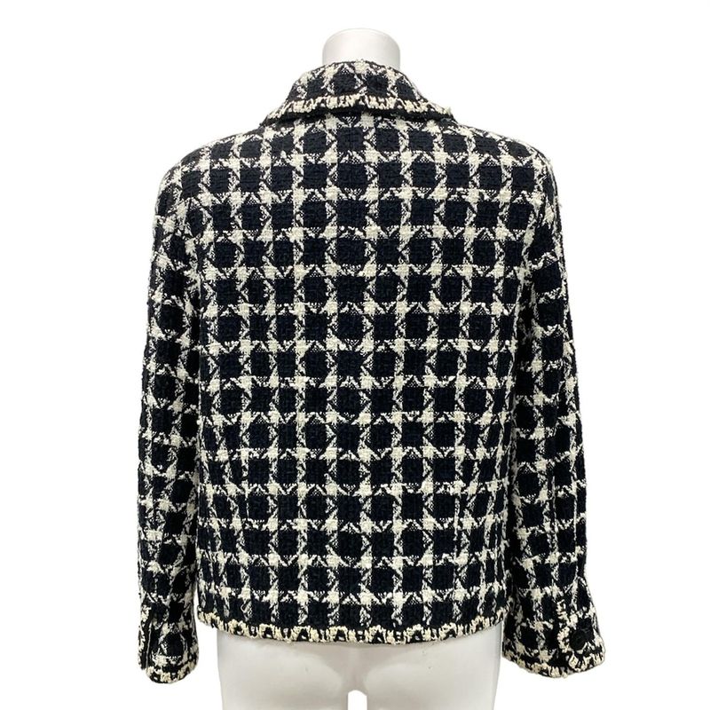 Chanel Jacket Size 42 L Women's P09771 Black And Ivory Tweed / Long Sleeves /