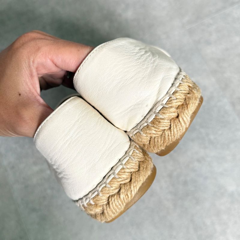 Chanel Espadrille Coco Mark Flat Shoes Leather White 37 24cm (9.45in) Women's