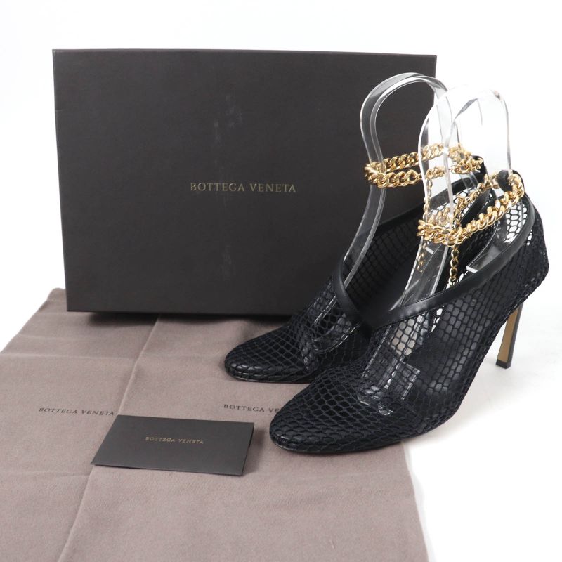 Bottega Veneta Chain Trim Mesh Pumps Black Gold Hardware 37 With