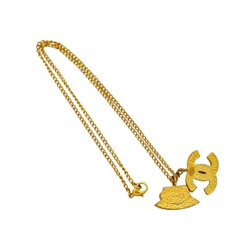 Chanel Coco Mark Hat Motif Rhinestone Necklace Pendant 02A