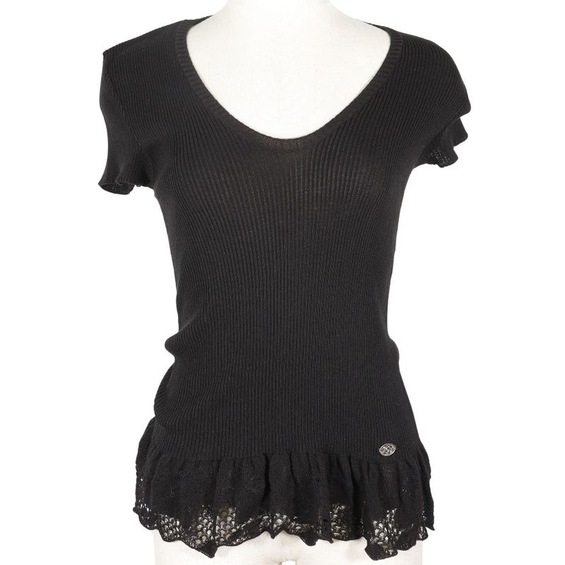 Chanel Short Sleeve Coco Mark Summer Knit P28461k00111 06P Cotton And Nylon